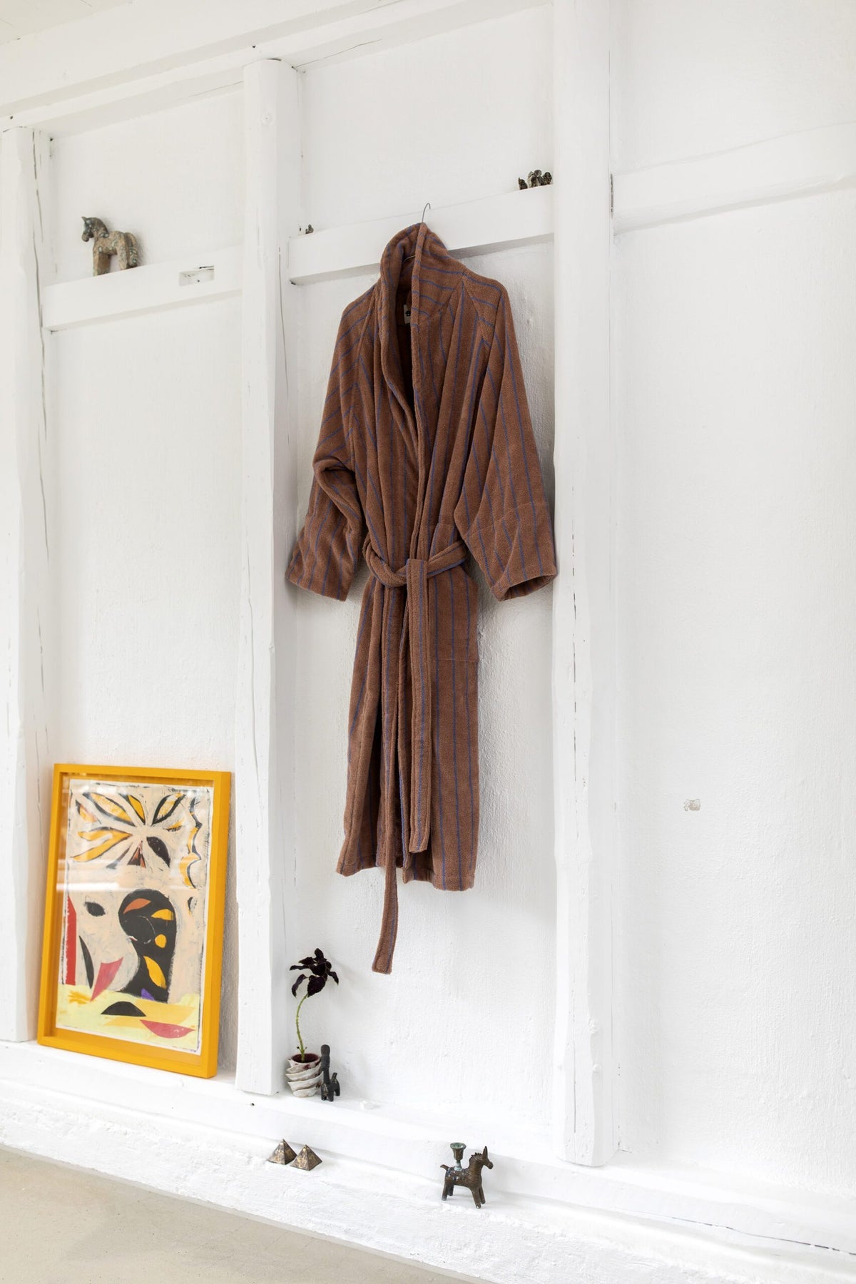 Naram Bathrobe - Camel & Ultramarine blue