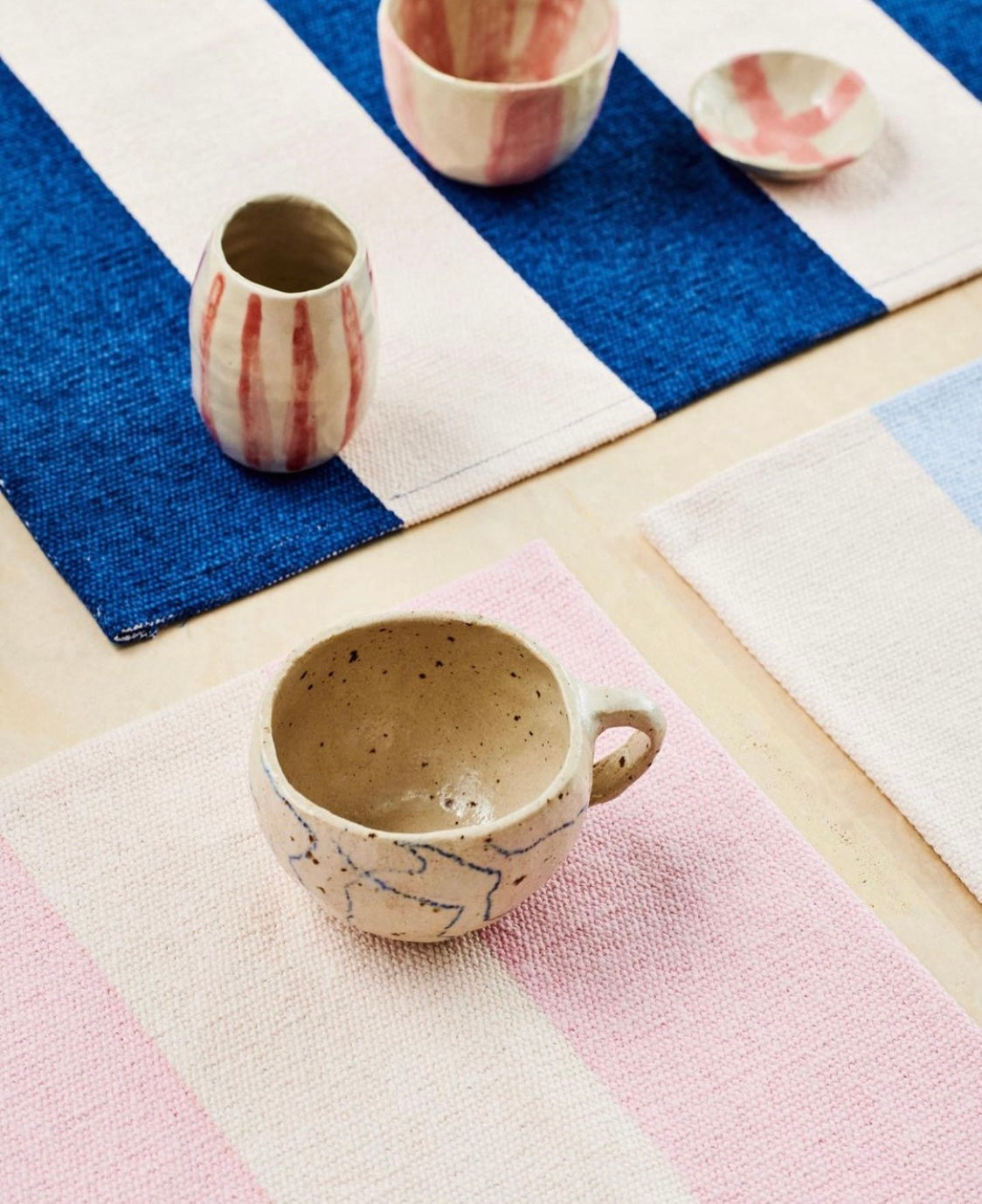 Place mat - Light blue & Creme