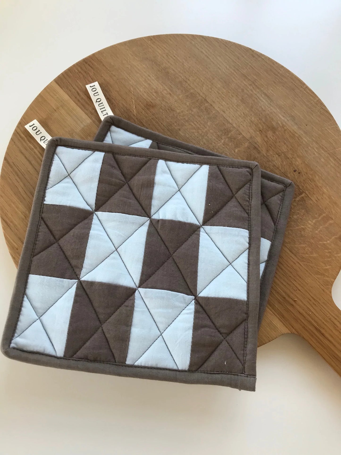 Quilted Patchwork Pot Holders - Brown & Lightblue