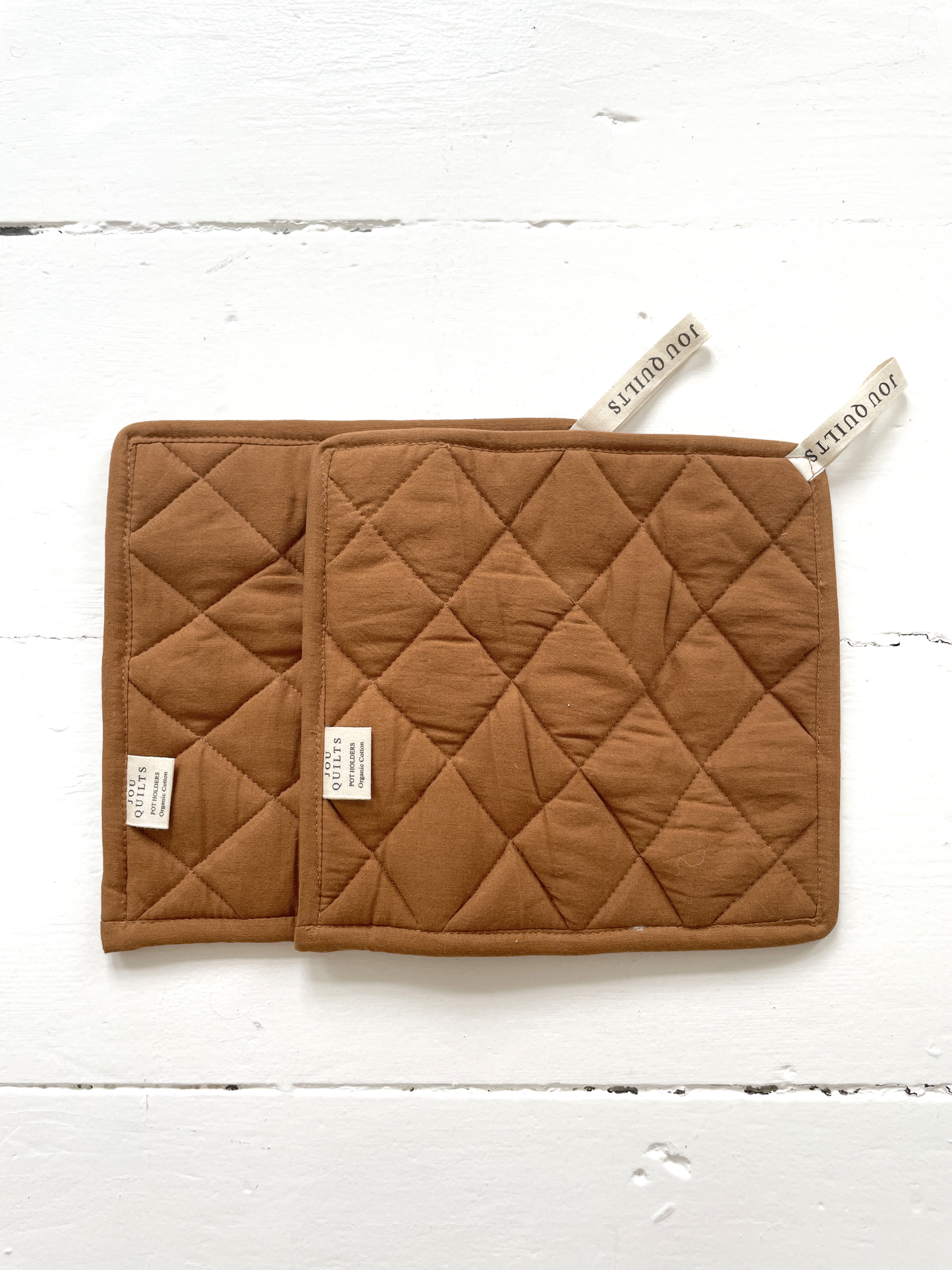 Quilted Patchwork Pot Holders - Cognac & Creme