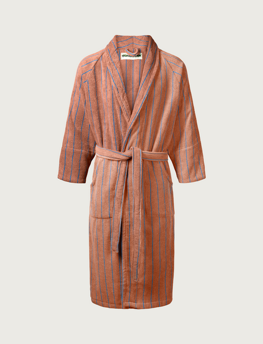 Naram Bathrobe - Camel & Ultramarine blue