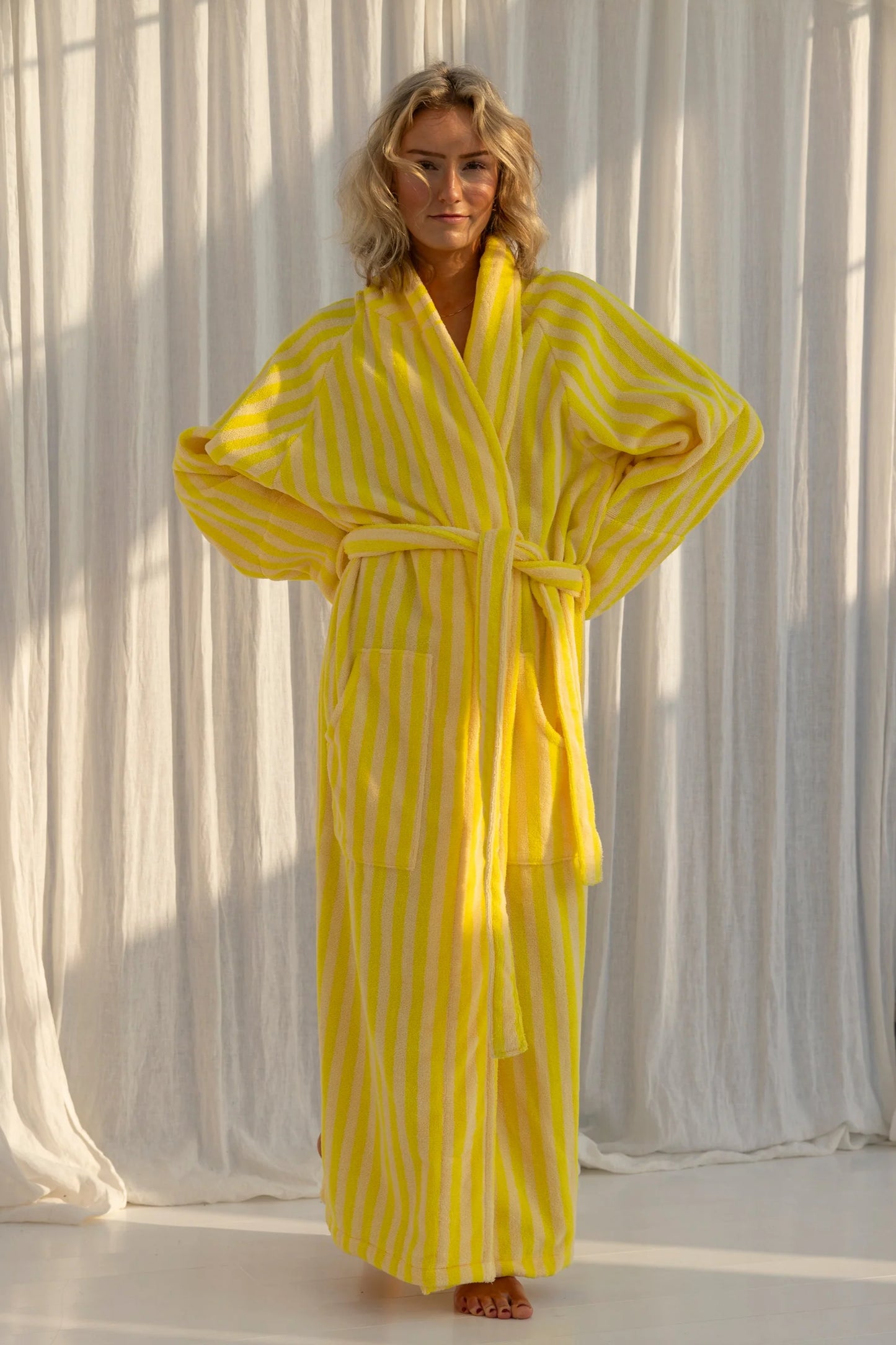 Naram Bathrobe - Pristine & Neon yellow