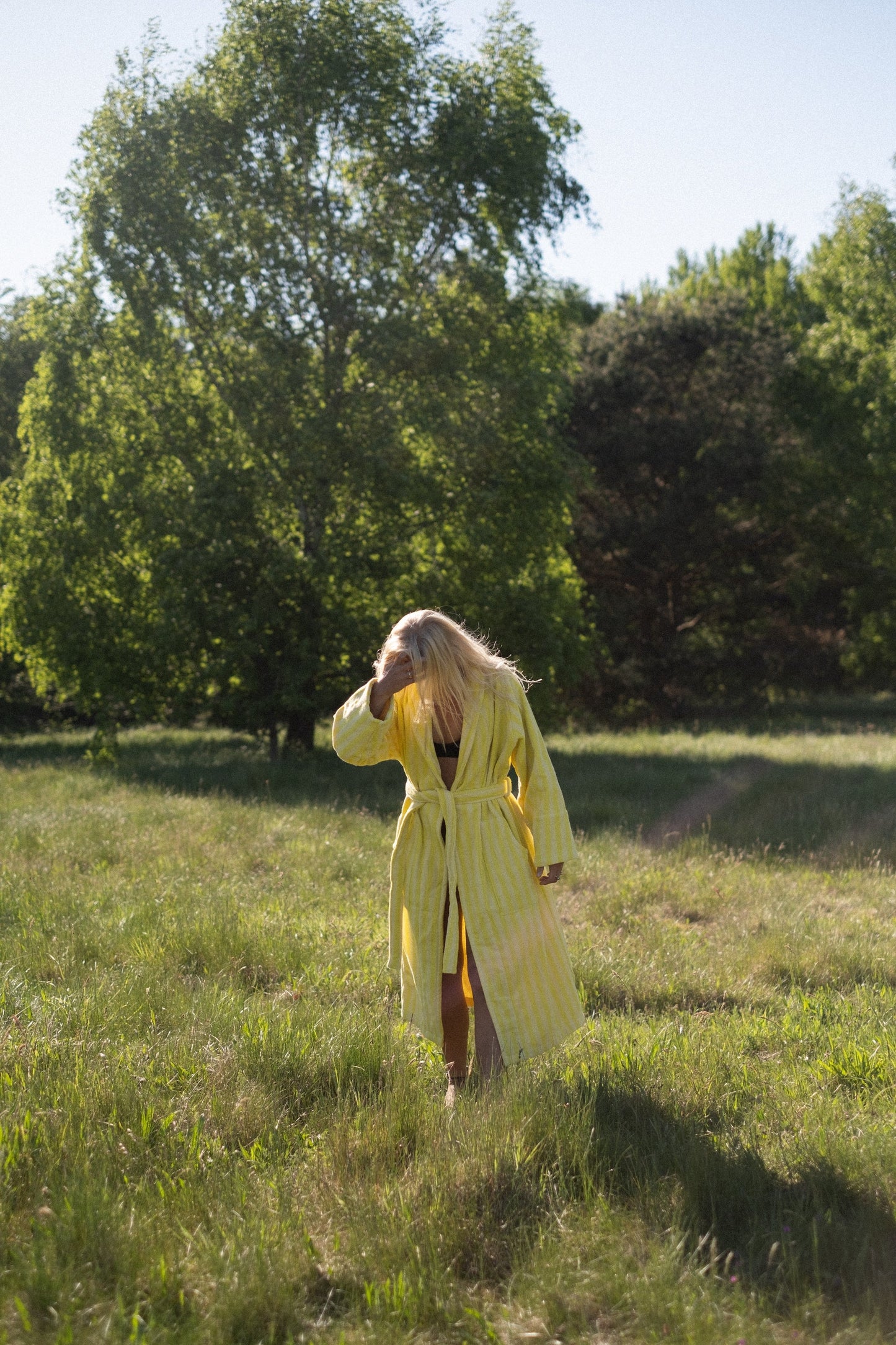 Naram Bathrobe - Pristine & Neon yellow