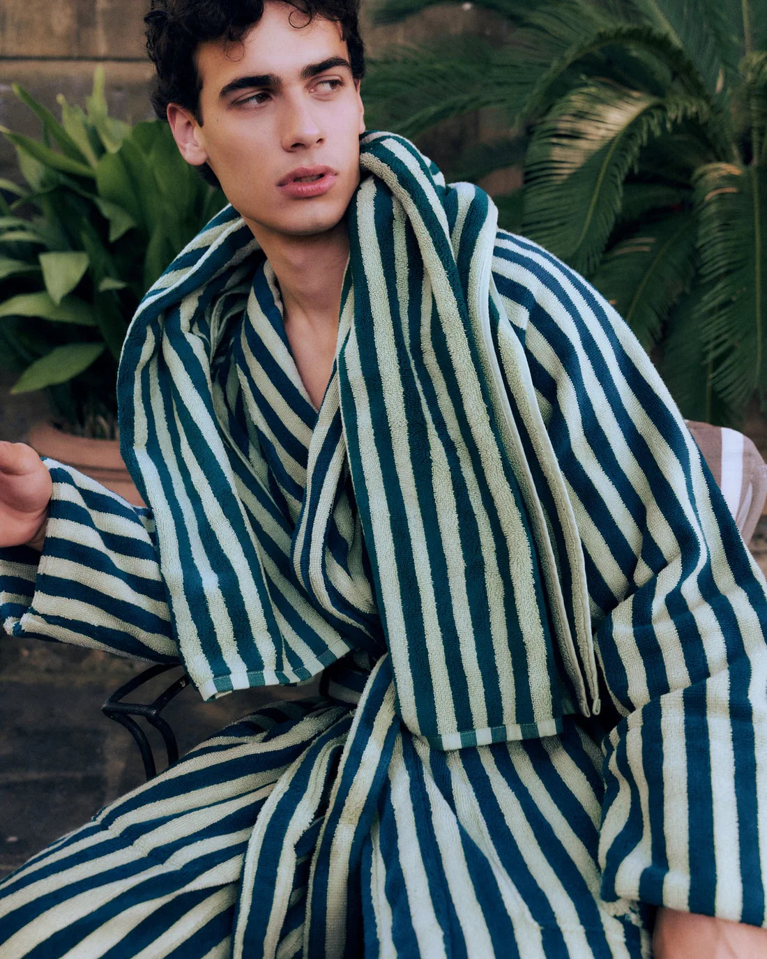 Naram Bathrobe - Sea foam & Deep teal