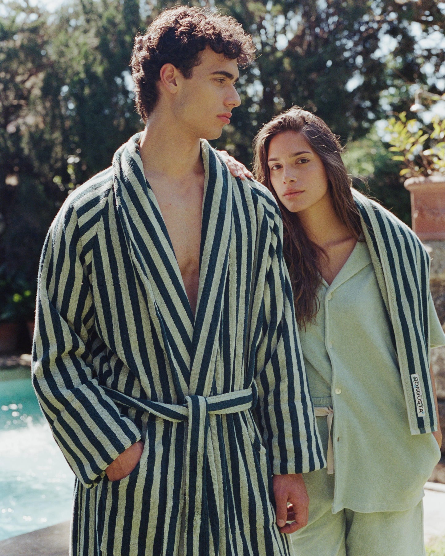 Naram Bathrobe - Sea foam & Deep teal