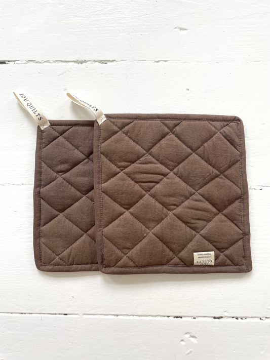 Quilted Patchwork Pot Holders - Brown & Lightblue